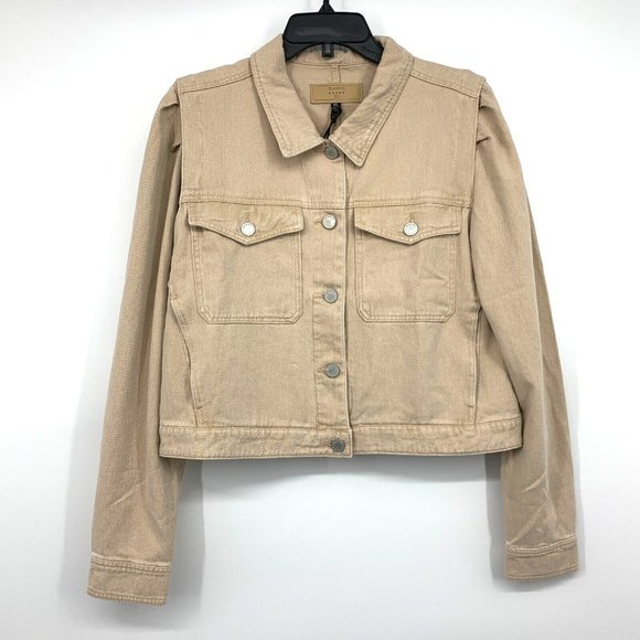 Blank NYC Denim Jacket Rose Dust Beige Button Down Crop - Picture 4 of 13